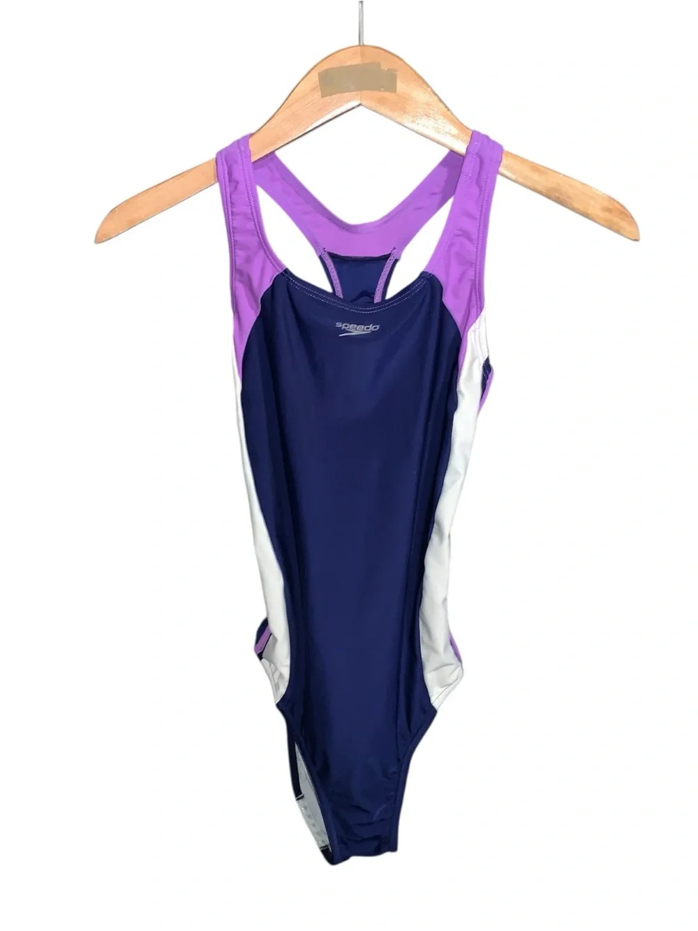 Speedo Girls 16 Navy and Purple One-Piece Swimsuit